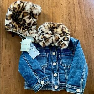 MonnaLisa Denim Jacket with Leopard Print Fur